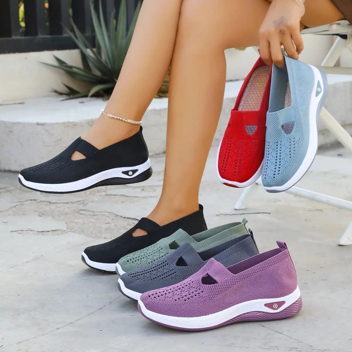 Women Casual Walking Shoes Trending Slip On Sneakers Breathable Mesh Footwear
