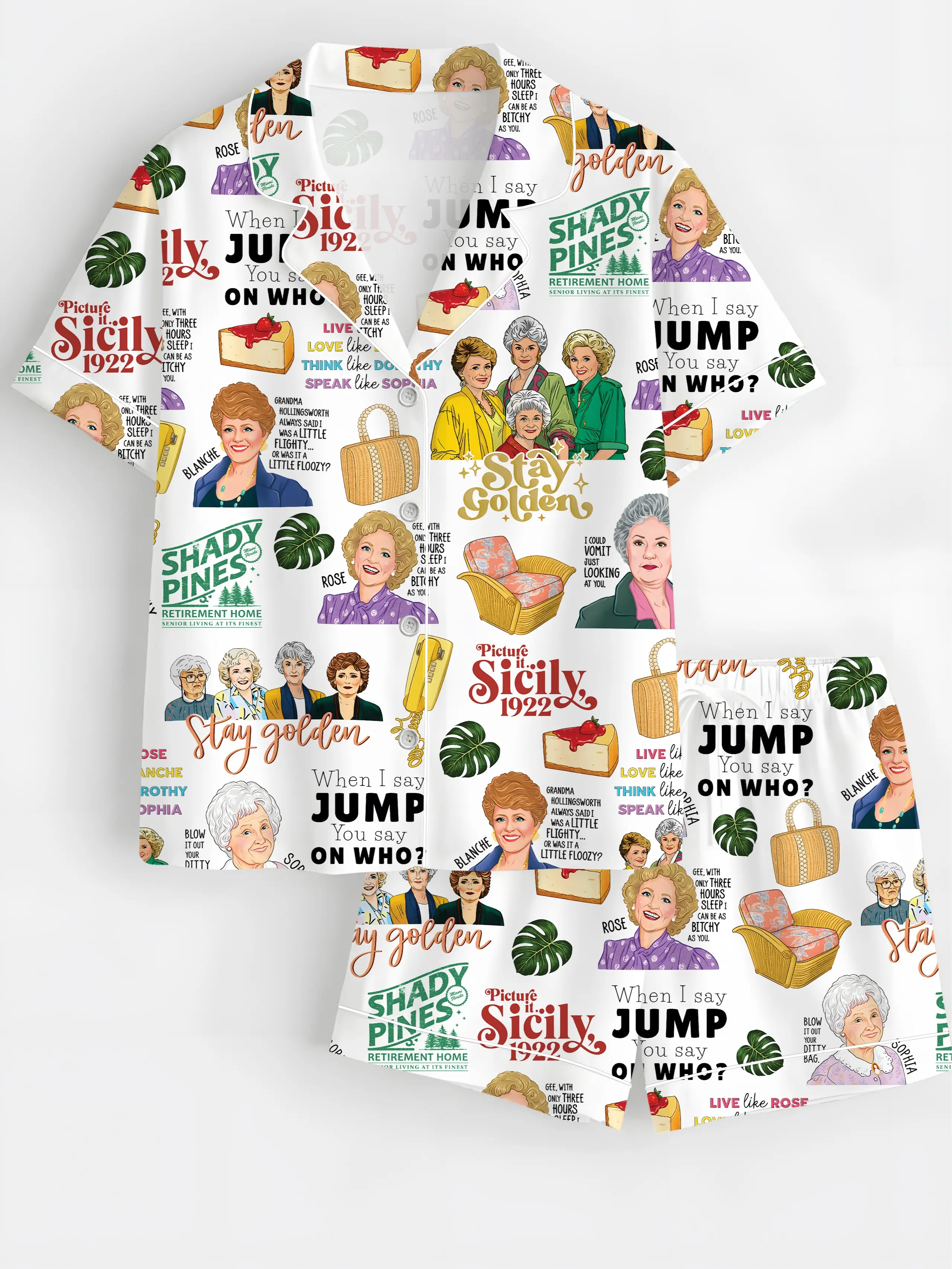Golden Girls Pajama Set, Stay Golden Sleepwear, Shady Pines Pajamas, Funny TV Show PJs, Cozy Gift for Mom, Grandma Gift