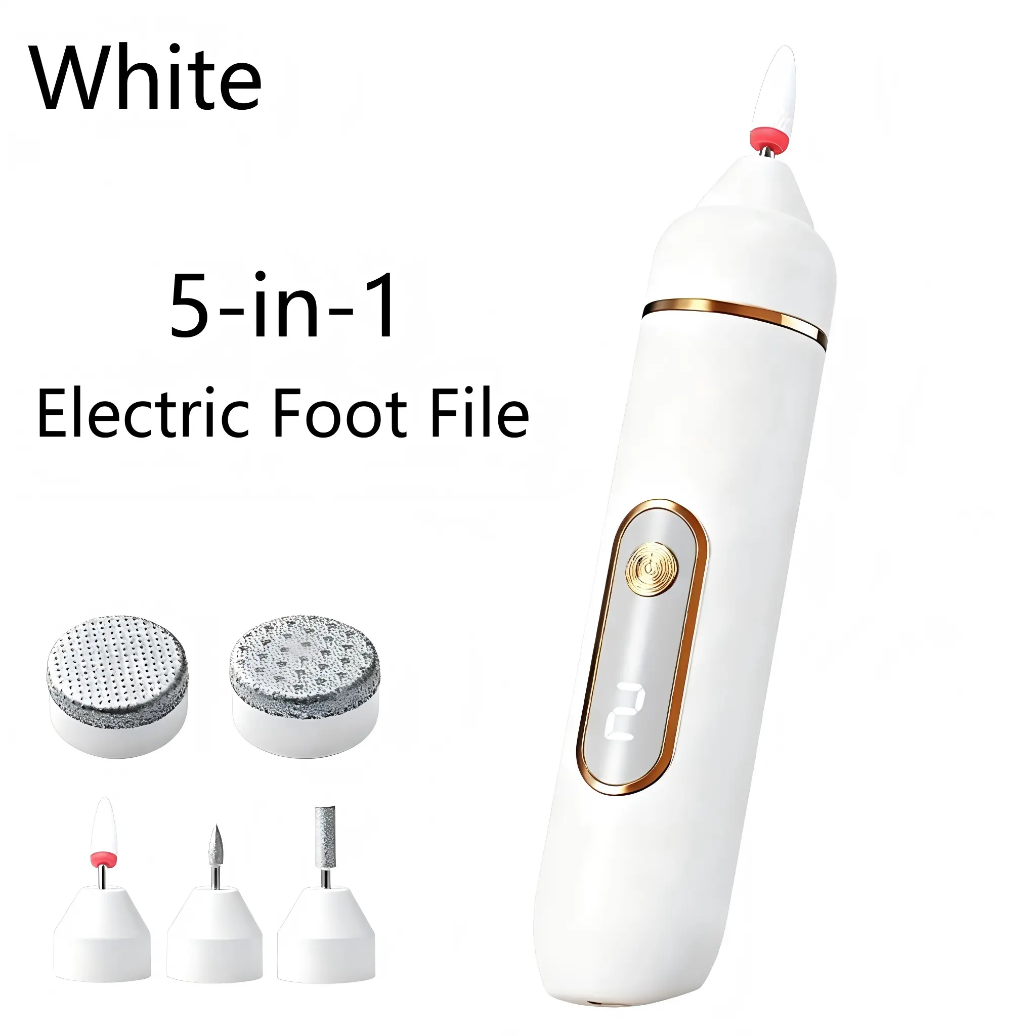 5 in 1 Electric Foot File, Automatic Remover, One-Button Control for Removing Hard and Cracked Skin, Rechargeable with 5 Replaceable Sanding Heads，Two colors are available