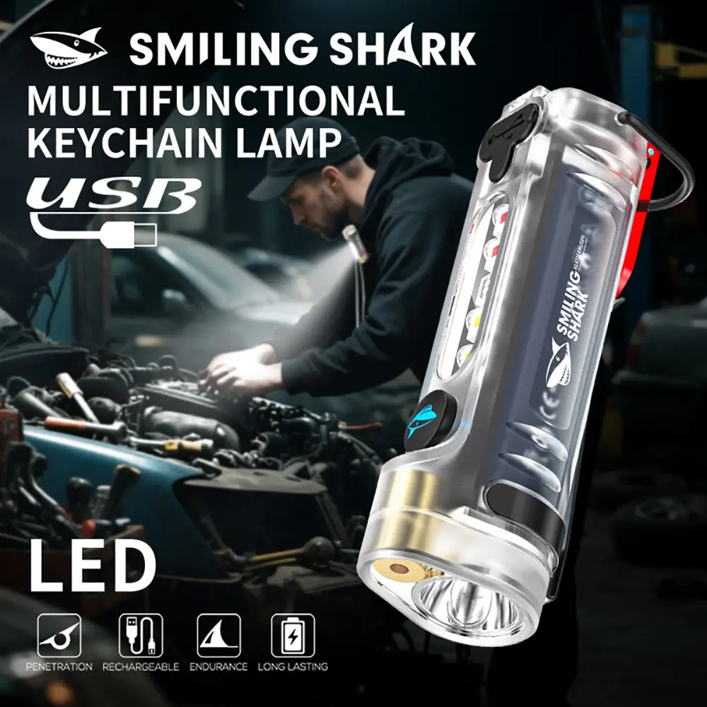 【TIP-6060】SmilingShark Keychain Torch Light Super Bright 3 in 1  UV Light Magnetic Flashlight Halter Neck Lamp 8modes Type-C Rechargeable for Camping