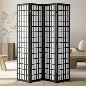 Room Divider, 4-Panel Japanese Wood Folding Privacy Screen Indoor, Portable Partition Screen For Living Room, Home Office, Restaurant, Bedroom Decor, Japanese Style Folding Screen Options Included