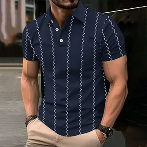 Men’s regular-fit striped print Polo shirt, summer casual short-sleeve collared top, fashionable men’s everyday wear