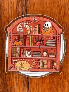 Haunted Bookshelf MagSafe Phone Grip, Spooky Library Aesthetic Pop Socket, Magnetic Holder Stand for iPhone Kindle, Gothic Book Lover Gift for Her