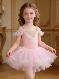 Ballet Tutu Dress - Pink Snowflake Lace & Rhinestone Trim - Girls Performance Outfit