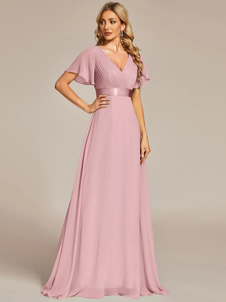 Ever-Pretty Long Empire Waist Bridesmaid Dress with Short Flutter Sleeves 09890 Womenswear Comfort Fitted Ever-Pretty Long Empire Waist Bridesmaid Dress with Short Flutter Sleeves 09890 Womenswear Comfort Fitted