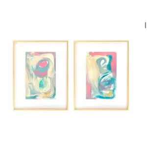 Original Abstract Watercolor Paintings 8x10 Muted Pink Blue Green Art Print for Wall Decoration Digital Download Format Artistic Room Ornaments