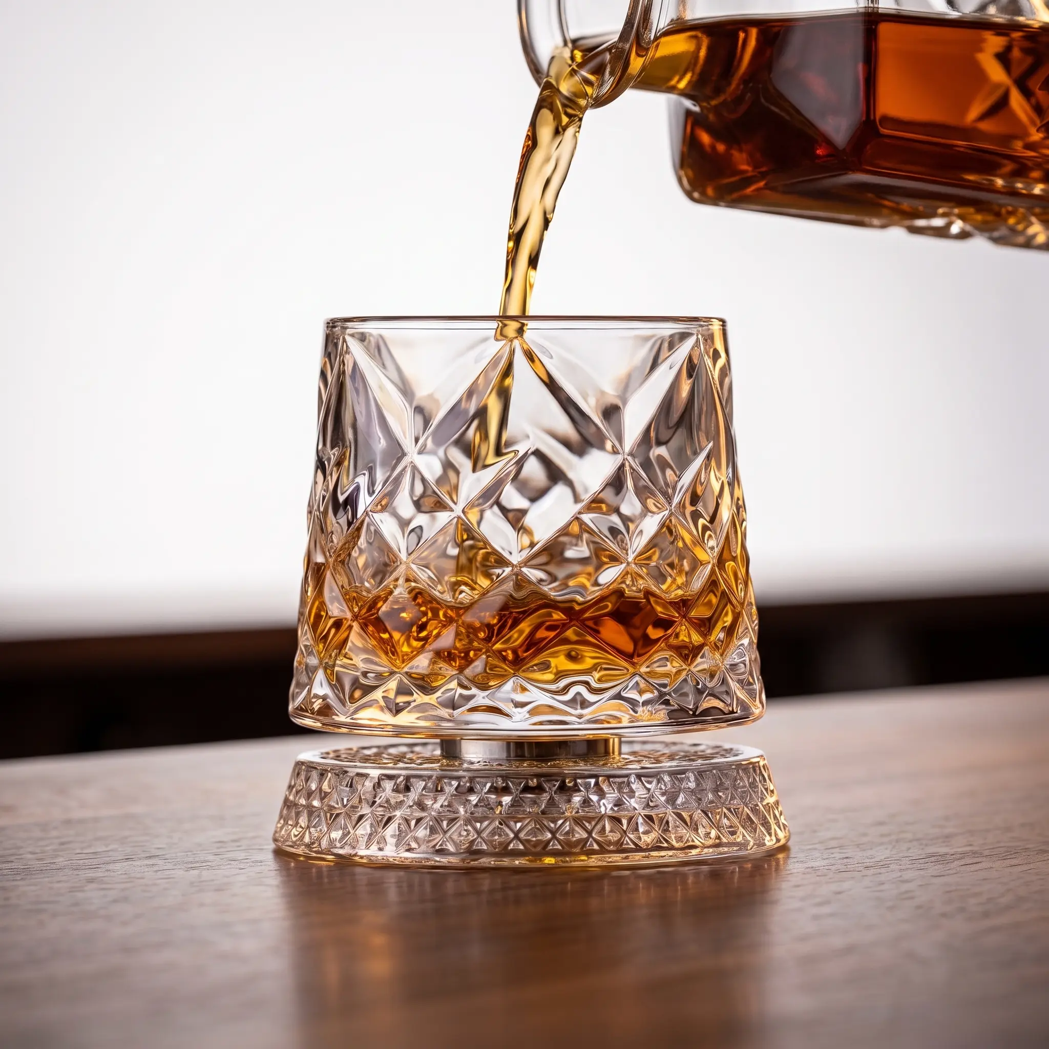 Spinning Crystal Whiskey Glass Luxury 360° Rotating Tumbler – Elegant European Diamond Cut Stress Relief Drinkware, Premium Barware Gift for Men, Rotating Glass Cup  Mug Utensils Utensils