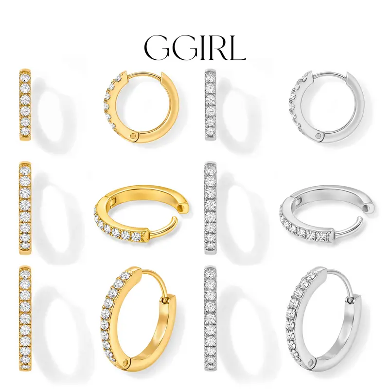GGIRL 18K Gold Plated Stainless Steel Hypoallergenic Colorfast Environmentally Friendly Hoop Earrings Set with Cubic Zirconia Cartilage Snug Pierced Ears Comfortable Wear Versatile Fashion Jewelry Gift for Holiday Haul Christmas Birthdays Anniversaries