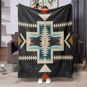 Ethic Style Geometric Pattern Throw Blanket, 1 Count Soft Warm Napping Blanket, Air-conditioned Room Multifunctional Throw Blanket for Home Office Travel, Flannel Cozy Blanket