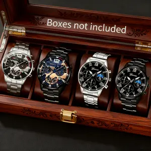 Men's Fashion Casual Mechanical Calendar Watch Set, Round Alloy Steel Band Quartz Watch, Christmas New Year Holiday Gift, Fashionable Party Watch