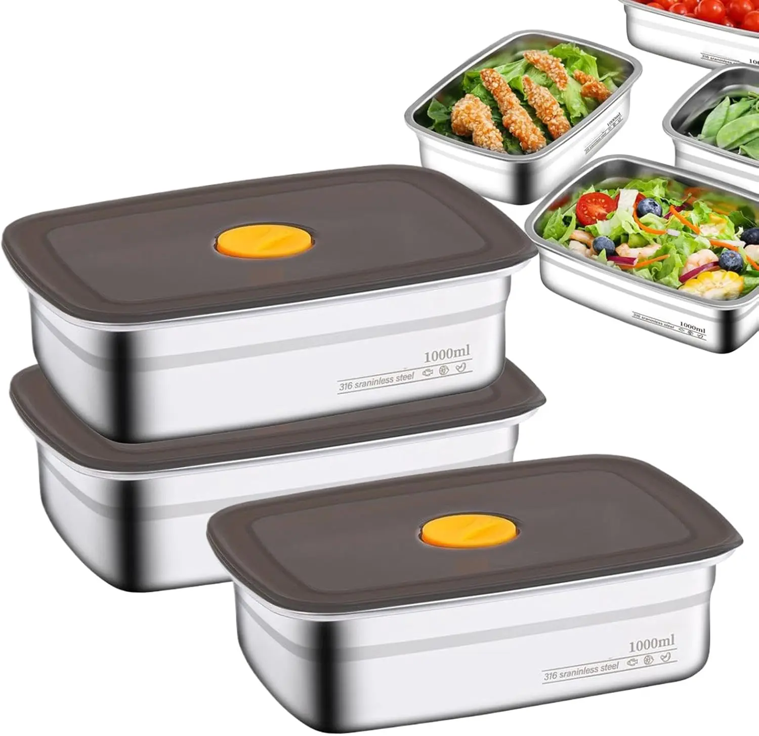 LUITON Stainless Steel Lunch Boxes 3/6-Pack Nestable Leakproof Food Containers (1500ml) - Anti-Leak, Non-Toxic, No-Mess Storage, Portable, Microwave/Dishwasher Safe for Travel, Work, Anti-Leak Lunch Boxes