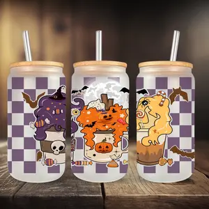 Sanderson 16oz Glass Cup can coffeecups custom glassware hocus pocus bamboo lids