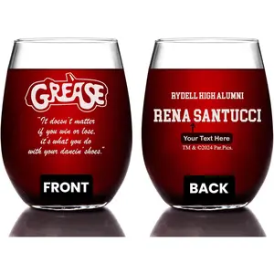 GREASE "Dancin' Shoes" Etched Stemless Wine Glass - w/Your Personalized Text