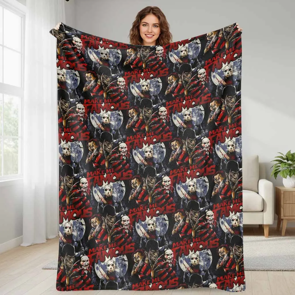 Horror Movie Character Flannel Blanket - Famous Villain Print, Flannel Fabric, Lightweight Weave, Multi-Size, Cozy Sleeping Cover for Bed Sofa, Ideal for Room Decor, Cozy Look, Birthday Gift, Home