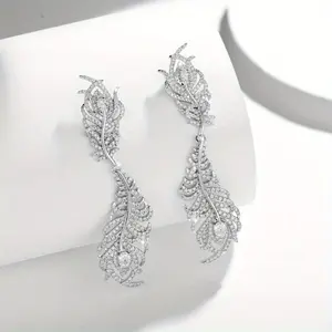 Earrings Peacock Feather Full Diamond Moissanite S925 Silver Plated 18k Gold Plated Party Wedding Festival Activities Daily Wear
