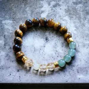 Money Magnet Bracelet Handmade with Tigers Eye Citrine & Green Adventurine Natural Crystals for Wealth & Clarity Solstice Gemstone Anklet for Adults