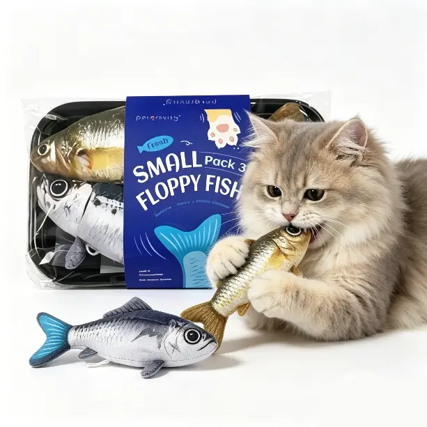 3 Pack Realistic Floppy Fish Cat Toys - USB Rechargeable Moving Fish with Catnip