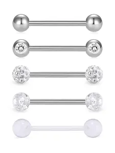 Unisex Rhinestone Decorated Stainless Steel Piercing Tongue Rings, Casual Trendy Nose Studs, Septum Ring, Body Piercing Jewelry for Party & Daily for Men & Women