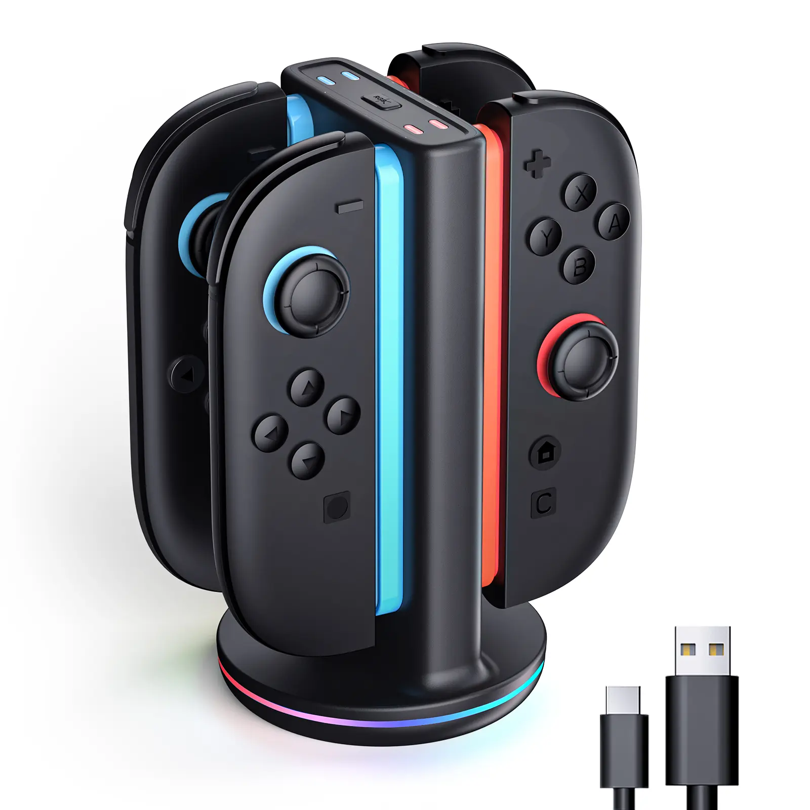 Supcase Rechargeable 4-in-1 Fast Charging Dock for Nintendo Switch, Switch 2 Video Game Console - Charges 2 Joy-Con Controllers, Magnetic Weighted Base, Bi-Directional Design, LED Light Indicators, Overcharge Protection
