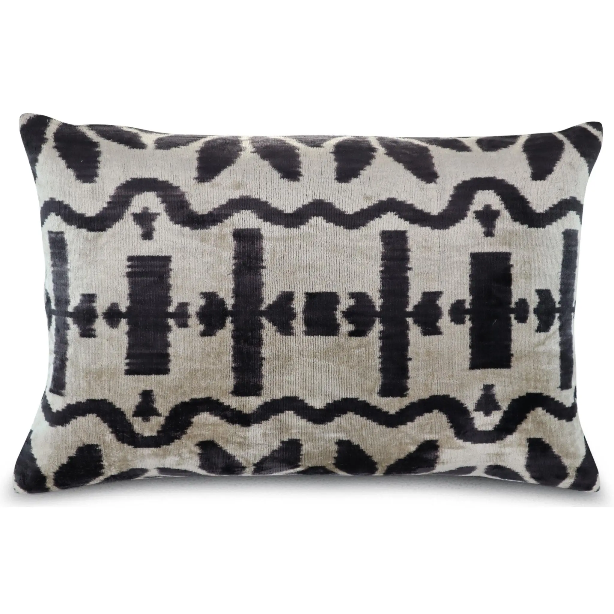 Canvello Black White Handmade 16x24 Silk Velvet Pillow, Organic Veg Dyed, Down/Feather Filled
