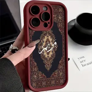 Black Pattern Arabic Carpet Design Cute Pattern Case for iPhone 17 Pro Max 16 16e 15 14 Plus 13 12 Mini 11 Air X XS Soft Gel Cover with Camera Protection, Gift for Her