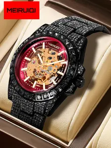 Men's Luminous Waterproof Mechanical Watch, Stainless Steel Band, Star Design, Automatic Movement, Night Glow Feature