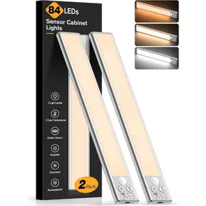 Rechargeable Under Cabinet Lighting 2 Pack - 10.2inch 3 Color Temps&5 Level Brightness, Super Bright, 4 Modes, Motion Sensor, Long Lasting - Easy Installation Magnetic Under Closet Lights