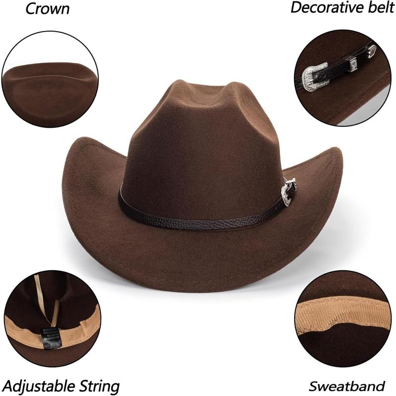 Western Felt Cowboy Cowgirl Hat - Wide Brim Panama Jazz Fedora Hat with Floral Engraved Buckle Belt Decoration 22.4" to 22.8"