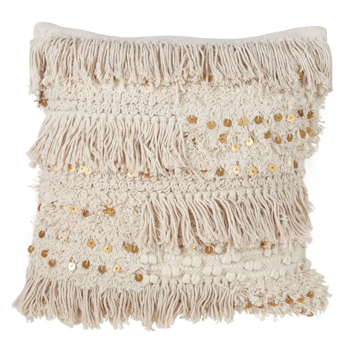 212 MAIN 100% Cotton Down-Filled Square Throw Pillow, SARO 3202.GL18S, Moroccan Motif with Sequin Detail, Grey Cotton Fiber Cover