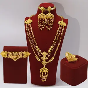 4Pcs 24K Gold Plated Traditional Indian Jewelry Set - Multi-Layer Statement Necklace, Tassel Earrings, Bracelet & Ring - Perfect For Bridal, Wedding & Party