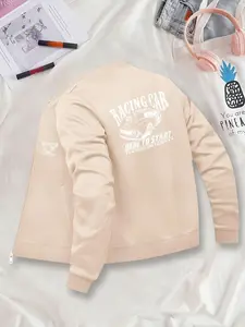 Women's Graphic Zipper Jacket, Casual Fitted Style, Moderate Fabric, All Seasons Wear, Unique Justice & Value Pattern Design