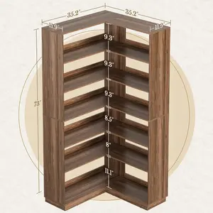 Corner Book Shelf 6-Tier 73" Tall L-Shaped Bookcase with Open Storage Wooden Storage & Display Rack for Home Office Black Walnut Modern Design