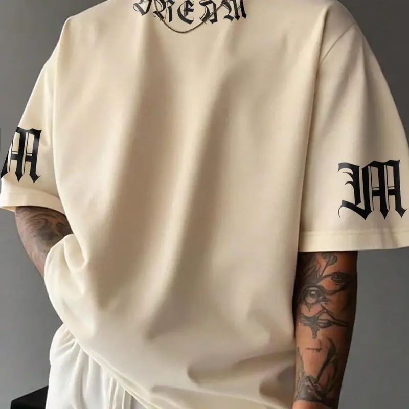 Men's Letter Print Round Neck Tee, Regular Fit Casual Soft Fit Short Sleeve Crew Neck T-Shirt for Summer, Fashion Men's Top for Daily Wear, Casual Fitted Streetwear
