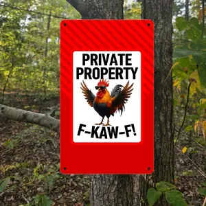 8x12 F-KAW-F Yard Sign - Private Property F-KAW-F Design with Bold Red Border and Rooster Graphic