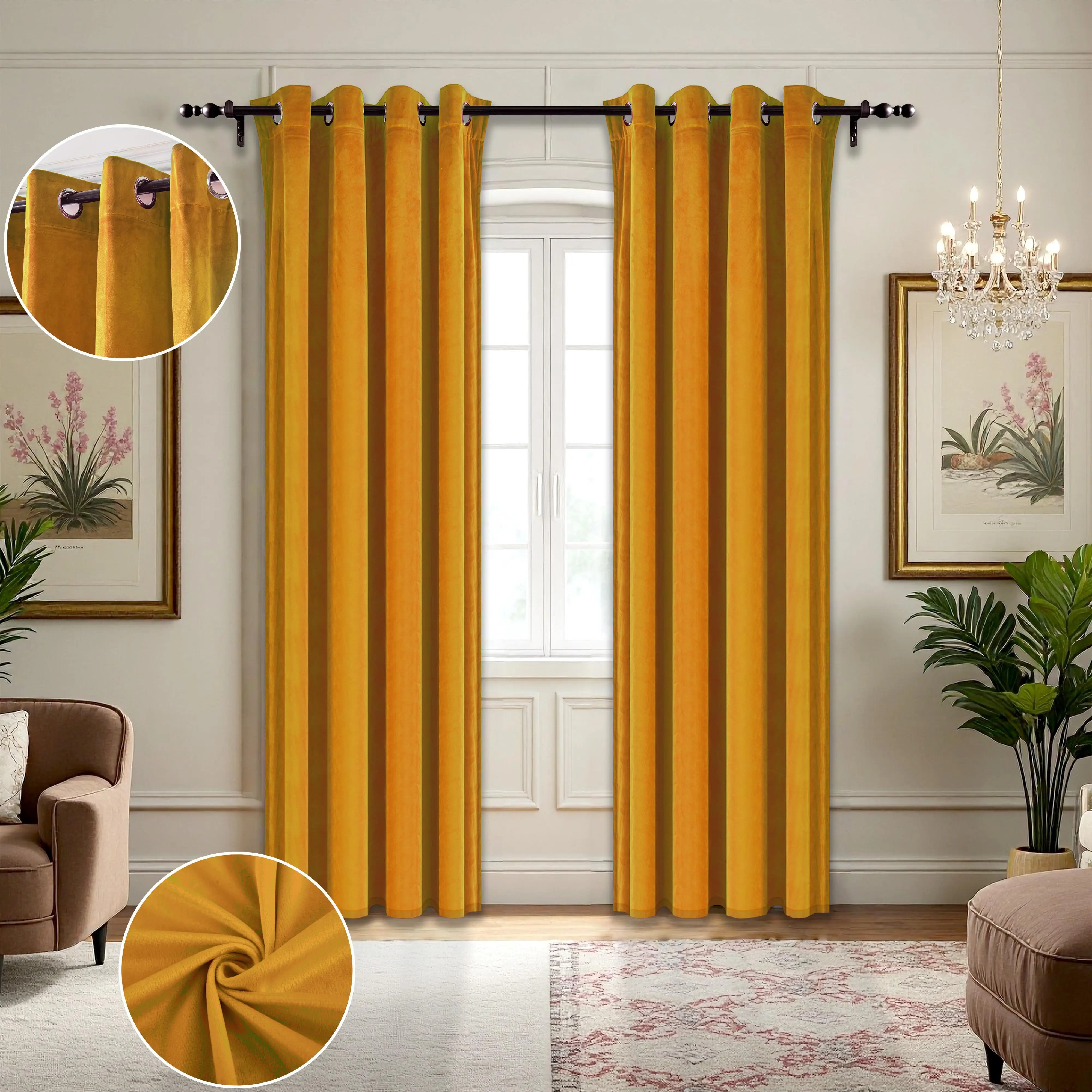 2 Panels Set of Light Luxury Holland Velvet Blackout Curtains (52×84 inches)