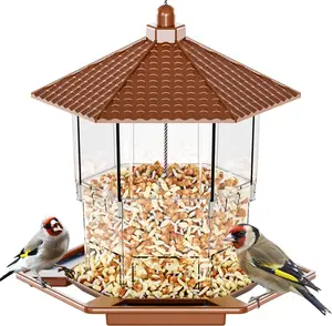 Large-Capacity Squirrel-Proof Outdoor Hanging Bird Feeder, Hopper-Style Seed Holder for Cardinals, Brown Garden Bird Feeding Tool