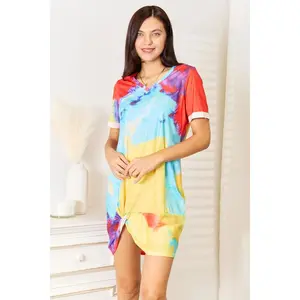 Double Take Tie-Dye V-Neck Twisted Dress