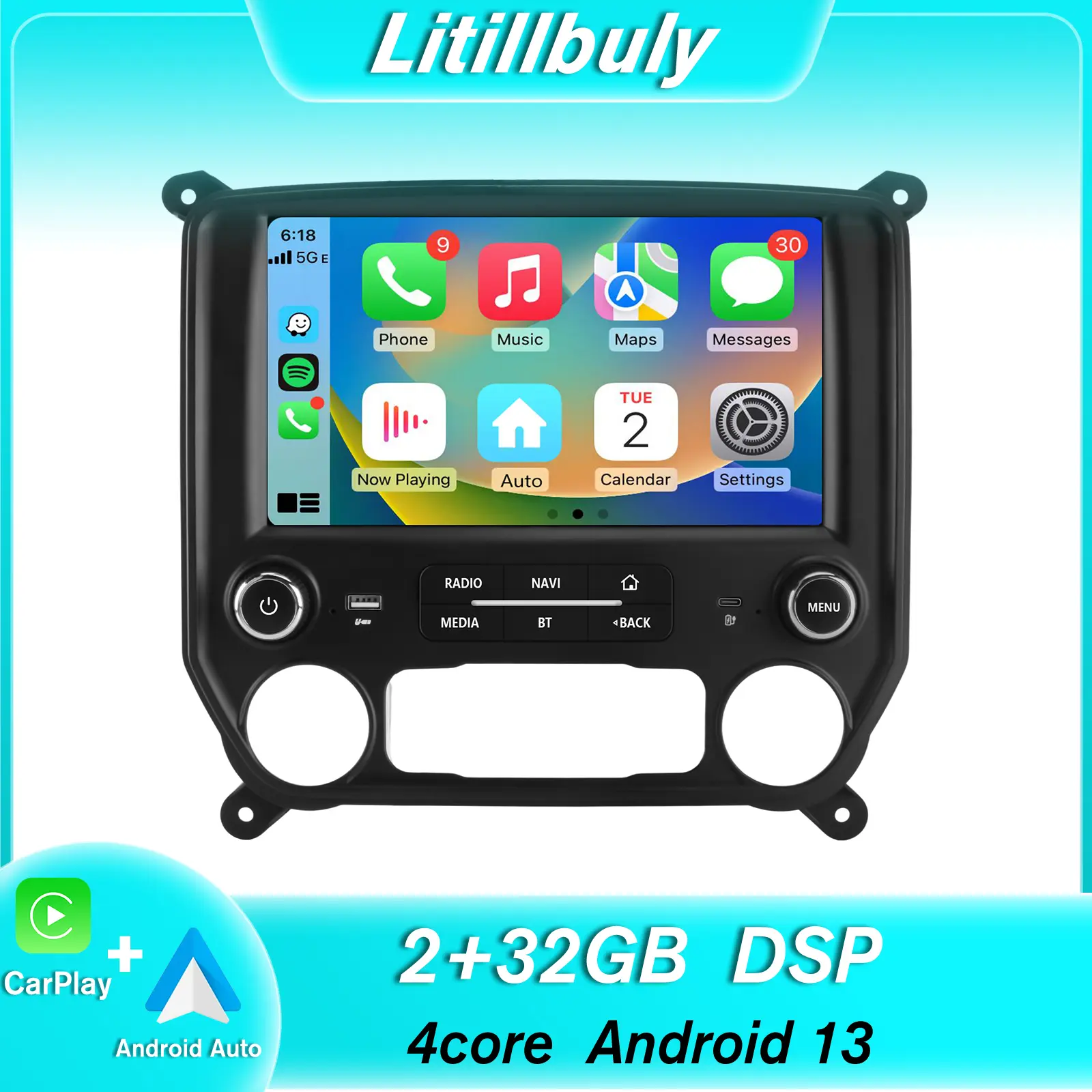 Car Stereo for Chevy Silverado GMC Sierra 2014-2018 touch screen has Android Auto Wireless Carplay, Bluetooth WIFI supports GPS Navigation(With Bose system, you need to purchase an additional fiber optic box! ! !）