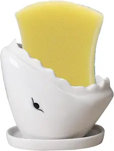 Shark Shaped Sponge Holder Ceramic Dish Sponge Holder for Kitchen Sink Farmhouse Kitchen Decor Organizer for Sink Accessories