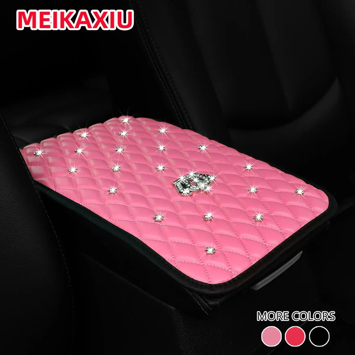 Rhinestone Decorated Crown Pattern Car Armrest Pad, PU Leather Car Armrest Box Mat, Universal Car Interior Decoration Accessories for Women & Men, Car Interior Accessories Girls, Car Accessories Cute