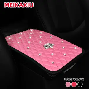 Rhinestone Decorated Crown Pattern Car Armrest Pad, PU Leather Car Armrest Box Mat, Universal Car Interior Decoration Accessories for Women & Men