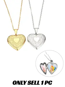 Heart-Shaped Photo Frame Necklace, Vintage Silver Color Pendant, Elegant Alloy Chain, Memorial Jewelry for Women, Perfect Gift