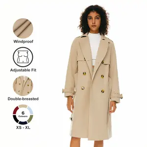 Orolay 3/4 Length Double-Breasted Women's Classic Trench Coat with Belt for Stylish Spring and Autumn Long Sleeve Jackets Womenswear Tops