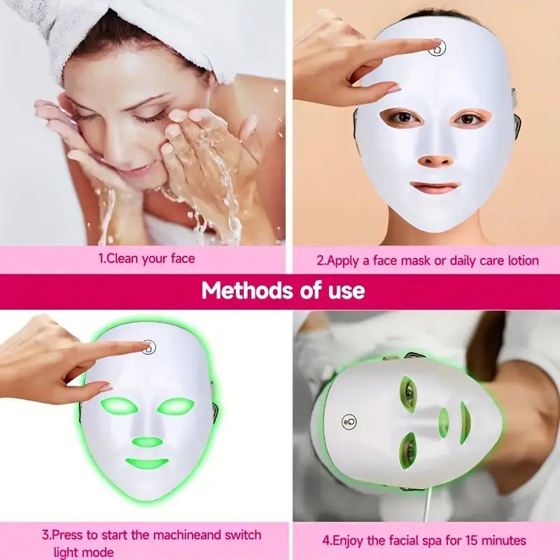 USB Rechargeable 7-Color Light Therapy LED Face Mask, Suitable for Daily Facial Use - Facial Skincare Tool