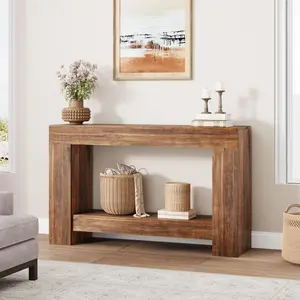 Garvee Farmhouse Style 2-Tier Entryway Console Table, Long Narrow Sofa Accent Table with Open Storage, Wood and Metal Construction, Multiple Sizes and Colors for Living Room, Hallway, Entrance
