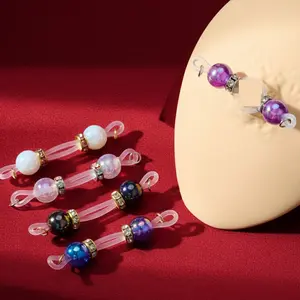 Handmade Fake Nip Ring No Piercing Required Acrylic Bead Chains & Silicone Rings Adjustable Lightweight Non-Pierced Body Jewelry for Valentine's Day Birthday Gift Blue Purple