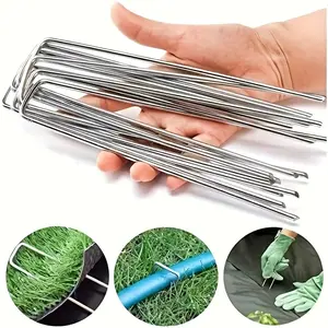 100/200pcs Galvanized Garden Landscape Pins, U-shaped Lawn Fabric Landscape Pins, for Safe Garden Flower Plant Supply, Garden Balcony Planting, Planting Pots and Container Accessories, Lawn Spikes, Dust Net, Soil Fence, U-shaped Anchor, Ground Spikes