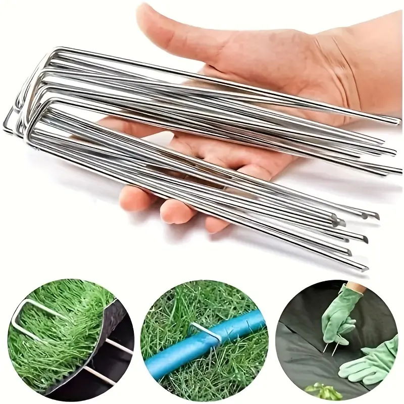 Galvanized Steel U-Shaped Garden Landscape Pins (100/200 Pieces) - Essential Ground Spikes for Secure, Stable Setup, Garden Landscaping, Plant Containers, Lawn Fabric, Dust Net, Soil Fence, Balcony Accessories