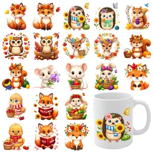 21 Pcs Autumn Animals UV DTF  DIY Water Bottle Glass Waterproof Rub on Transfers UV DTF  Transfer  Decal Plastic Self-Adhesive Labels clock funny stickers