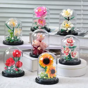 Miniature Building Block Set, Artificial Flower Plant Series, Artificial Flower Elements, Home Decor, Creative Gift for Women, Includes Dust Cover, Portable